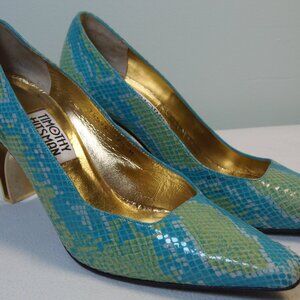 Timothy Hitsman Metallic Square Heeled Snakeskin Pumps SZ 7.5M MCM Runway Y2K